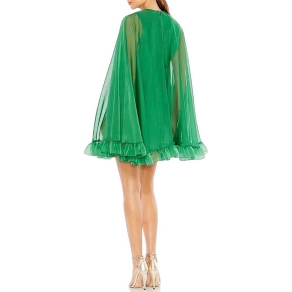 NWT Ieena Mac Duggal High Neck Ruffle Hem Cape Mini Dress in Deep Green Size 12 - Picture 3 of 7
